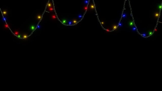 Horizontal abstract Christmas New Year fairy lights garland neon rgb LED bulb frame copyspace background loop animation Xmas greeting postcard banner template illumination festive decoration celebrate