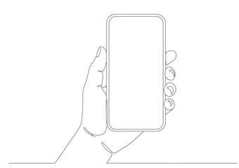 Continuous single line drawing of drawing of Hand Holding cellphone with a display