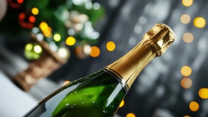 A Toast to Celebrations: A close-up of a champagne bottle. This image captures the essence of joyous gatherings and special occasions. The golden foil top gleams against the elegant green glass. - Powered by Adobe