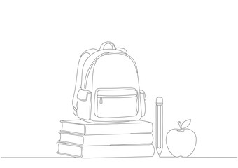 Continuous single line drawing of drawing of Books and school bags school supplies concept