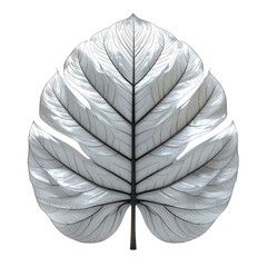 A striking, monochromatic 3D rendering of a split monstera leaf against a stark black background.