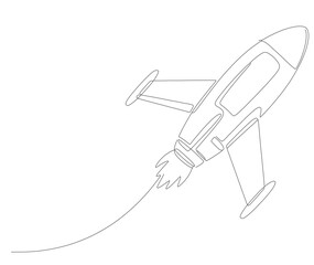 A simple retro spacecraft flying up to the space nebula.