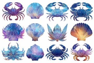 Galaxy themed zodiac signs clipart in shimmer