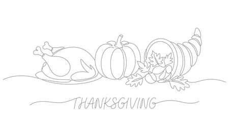 Simple continuous drawing of thanksgiving.