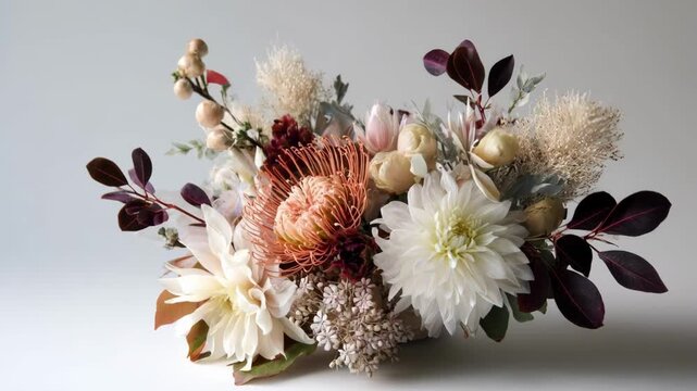 Crafting a modern bouquet featuring sleek minimalist flowers and unique foliage highlighting contemporary floral styling and geometric composition.