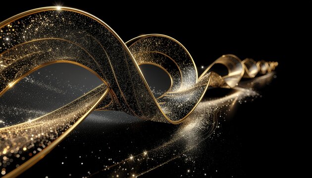 Composition abstraite avec volutes &eacute;l&eacute;gantes tiss&eacute;es de fils d'or, d'argent et de m&eacute;taux pr&eacute;cieux. Isol&eacute; sur fond noir. Generated Image. 