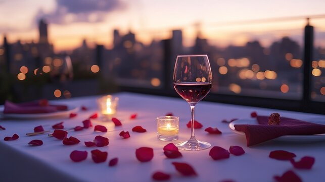 Romantic dinner table rooftop view