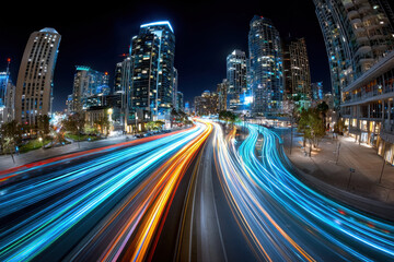Fototapeta premium City Night Lights with Streaking Car Lights