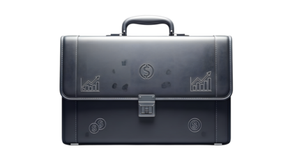 Modern business briefcase for financial growth isolated on transparent background