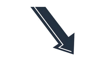 Blue diagonal arrow showing downward trend isolated on transparent background