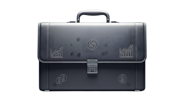 Modern business briefcase for financial growth isolated on transparent background