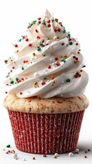 3D Christmas cupcake with sprinkles isolated