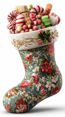 3D Christmas stocking filled with candies