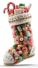 3D Christmas stocking filled with candies