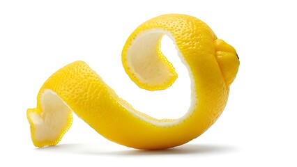Lemon peel spiral curl on white background for culinary use isolated on white background