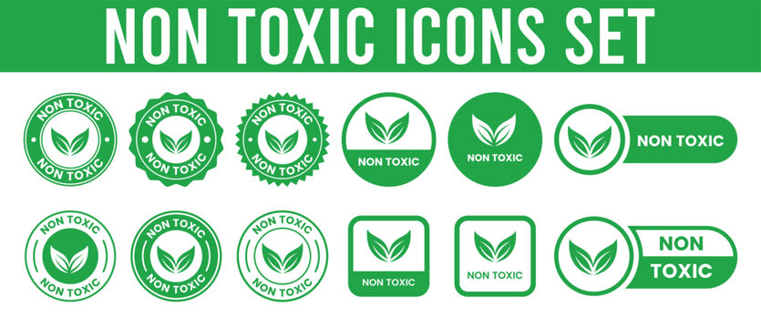Eco Friendly Non Toxic Vector Label Set. Non Toxic icon set. Non Toxic sign, logo, badge, icon, sticker, label, emblem, stamp, symbol, black, line, flat vector, isolated illustration	