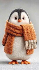 3D penguin wearing winter scarf isolated white