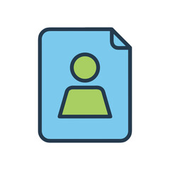 A Light Blue Document Icon Featuring A Green Silhouette Of A Person With Thick Dark Blue Outlines And A Simple Flat Design Isolated On A Black Background