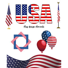 Usa flag design elements including word usa, flag, balloons, star frame, and wavy flag graphic