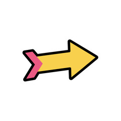 A Simple Yellow Arrow Pointing Right With a Pink Accent and White Outline on a Black Background Flat Vector Art Minimalist Clean Sticker