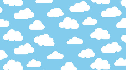 Seamless cartoon white clouds pattern on a light blue sky background