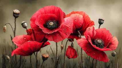 Gros plan sur coquelicots dans la campagne