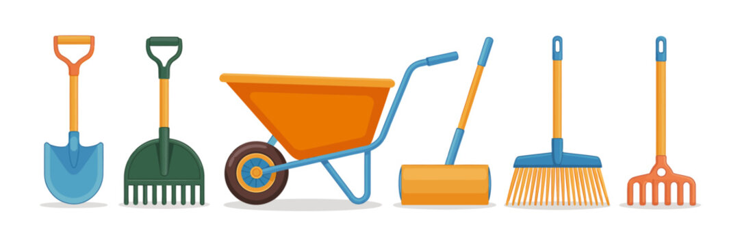 Garden tools set, a collection of essential implements for yard work.