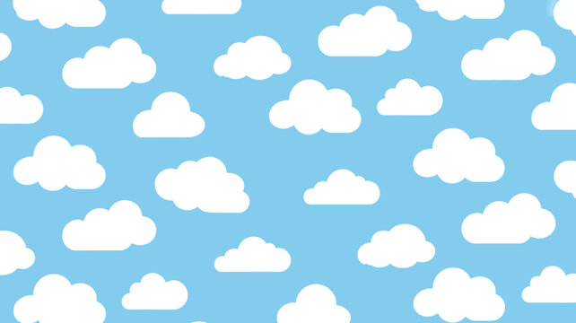 Seamless cartoon white clouds pattern on a light blue sky background