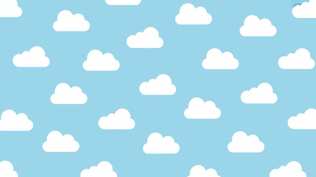 Seamless pattern of white cartoon clouds on a vibrant blue sky