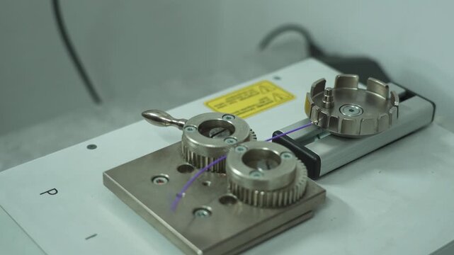 Close-up of tensile testing device. Cable breaking force measurement