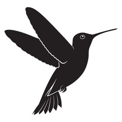 Hummingbird Silhouette, Flying Bird Vector, Minimalist Wildlife Icon, Black Bird Illustration