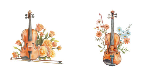cute violin and flowers watercolor vector illustration © Dar