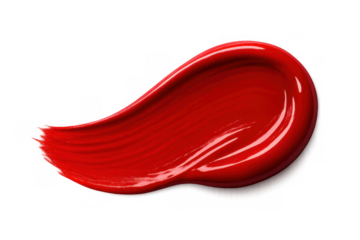 Red makeup swatch with a glossy texture, applying cosmetic product in a smear for beauty and fashion concepts