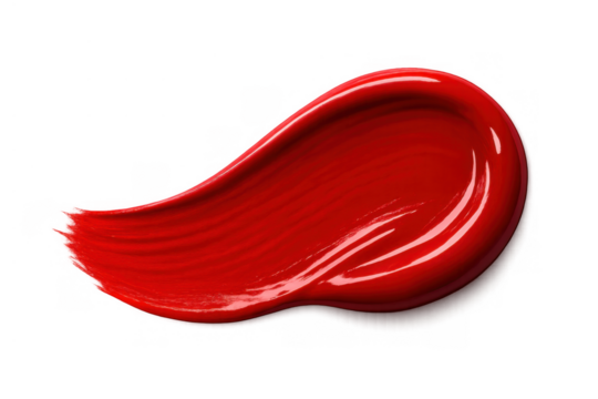 Red makeup swatch with a glossy texture, applying cosmetic product in a smear for beauty and fashion concepts
