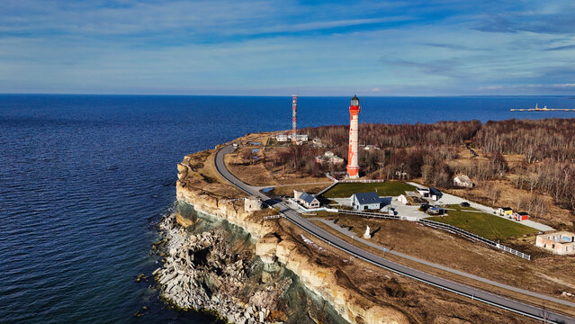 Paldiski Lighthouse and Coastal Limestone Cliffs Aerial View