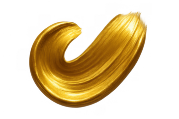 Golden metallic brush stroke creating an abstract flowing curve texture on transparent background