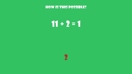 Clock-based math riddle showing 11+2=1 using hour logic