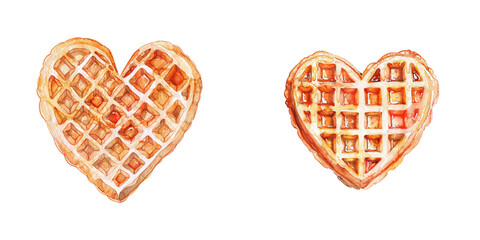 love shape waffle watercolor vector illustration