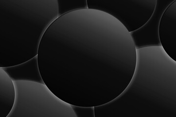 Abstract black circles with glossy surfaces forming a seamless, modern dark background