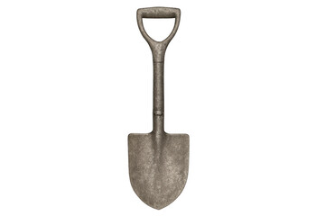 Old rusty metal shovel digging tool on transparent background