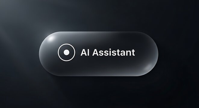 Sleek and modern AI Assistant button interface with frosted glass effect