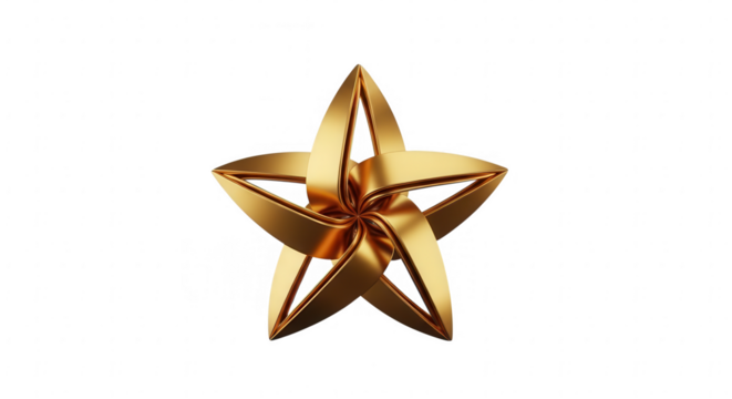 Golden star isolated on transparent background, a symbol of success and achievement