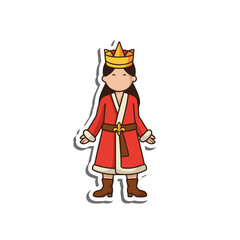 Cartoon Queen Wearing a Red Robe with a Gold Crown and Belt Standing on a White Background