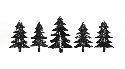 Ink stamp of Christmas trees on white textured paper