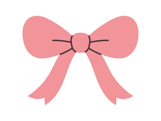 Vector pink bow with wide loops and short pointed ribbons. Cute elegant accessory for gifts, fashion, holidays, greeting cards, and celebration in flat style.
