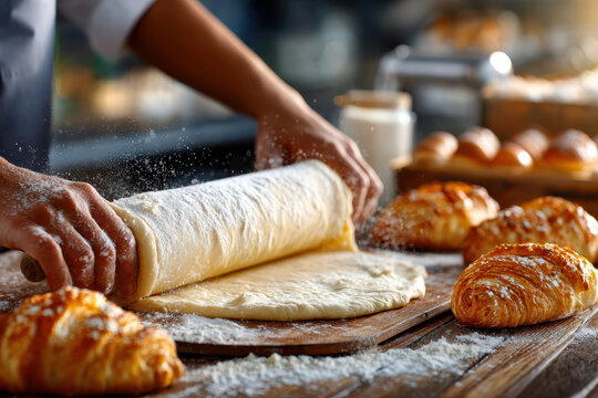 Baking fresh pastries in a cozy bakery during early morning hours