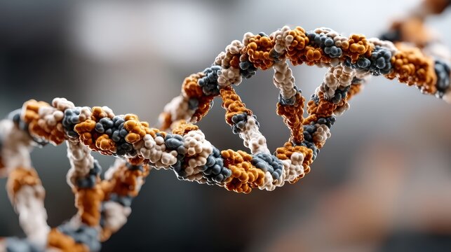 Colorful DNA double helix structure, showcasing intricate molecular design with vibrant hues, representing genetic information and biological diversity in a scientific context