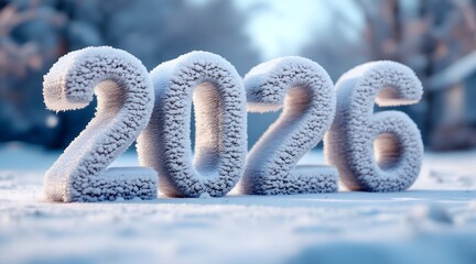 Icy 2026 digits in snowy winter landscape