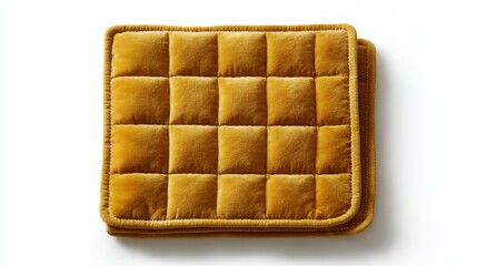 Obraz premium Yellow velvet quilted fabric cushion creating a soft texture, warm color aesthetic, and comfortable home decor element on white background with copy space