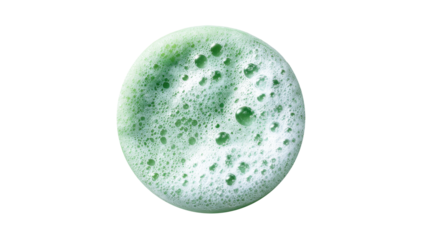 Green soap foam circle creating a bubbly texture, showing natural cleansing product, detoxifying skin care, and eco friendly hygiene concept on a transparent background, png